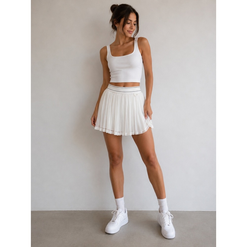 Calia Womens Pleated Mesh Skort Medium White Tennis Golf Athleisure Preppy Court